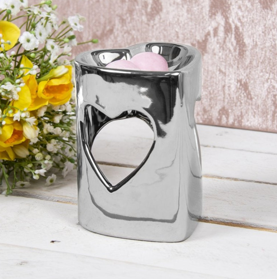 Cut Out Heart Design Wax Melt/Oil Burner Silver