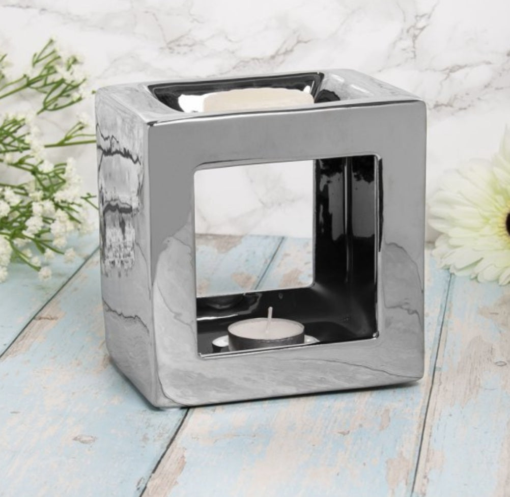 Cube Wax Melt/Oil Burner - Silver