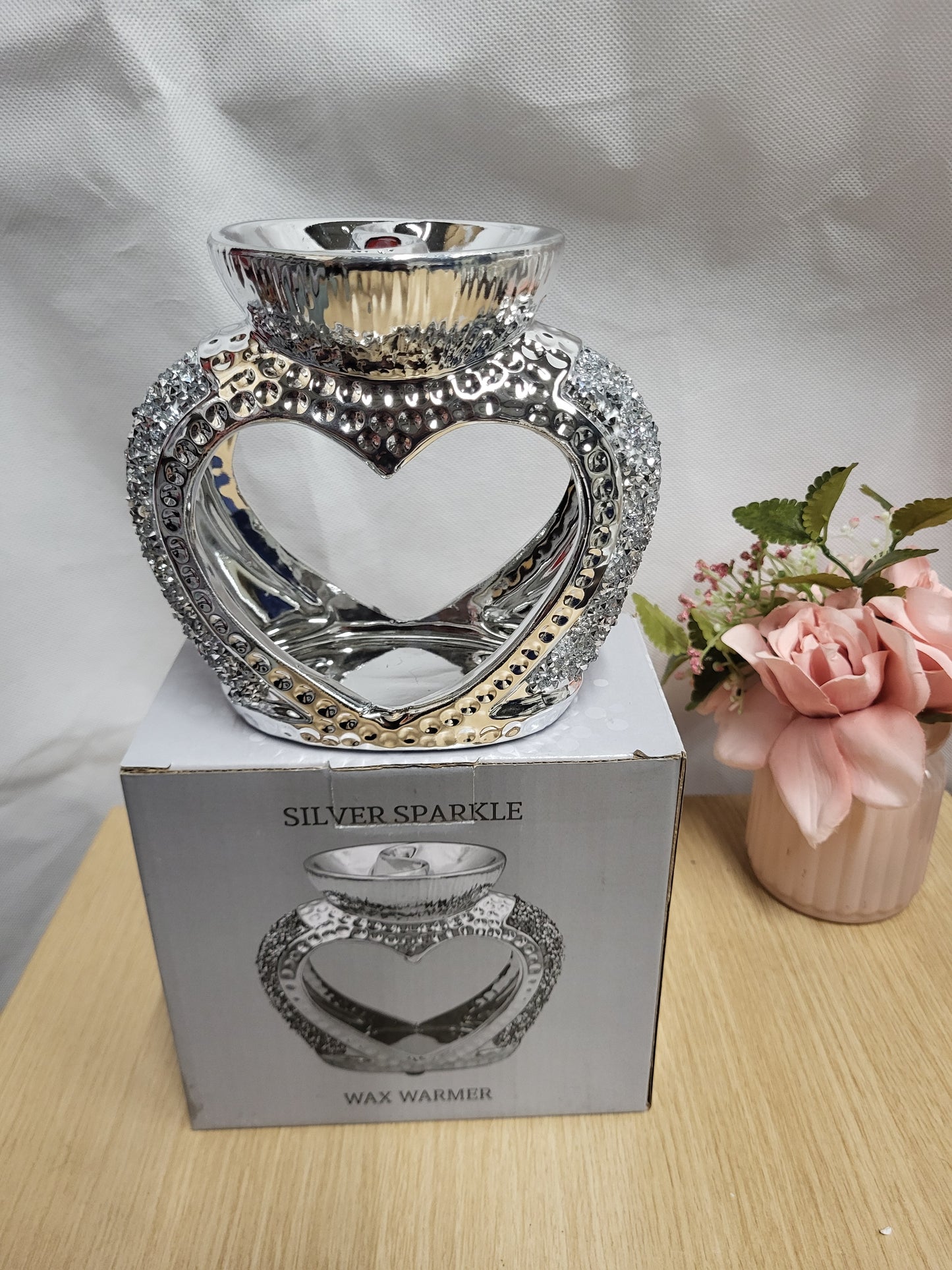 Silver Sparkle Heart Duo Wax Melt/Oil Burner