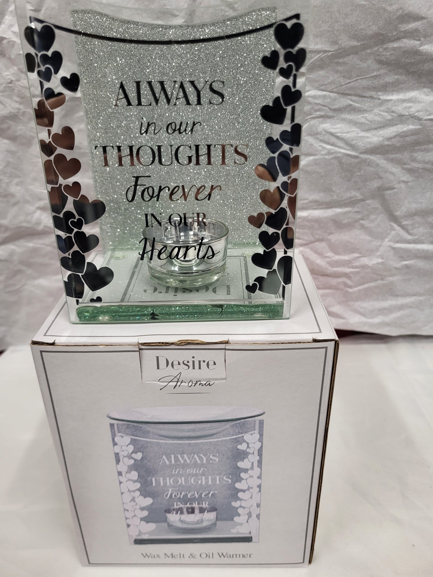 Sentimental Square Glass wax Melt Burner # glitter background # Always in Our Thoughts