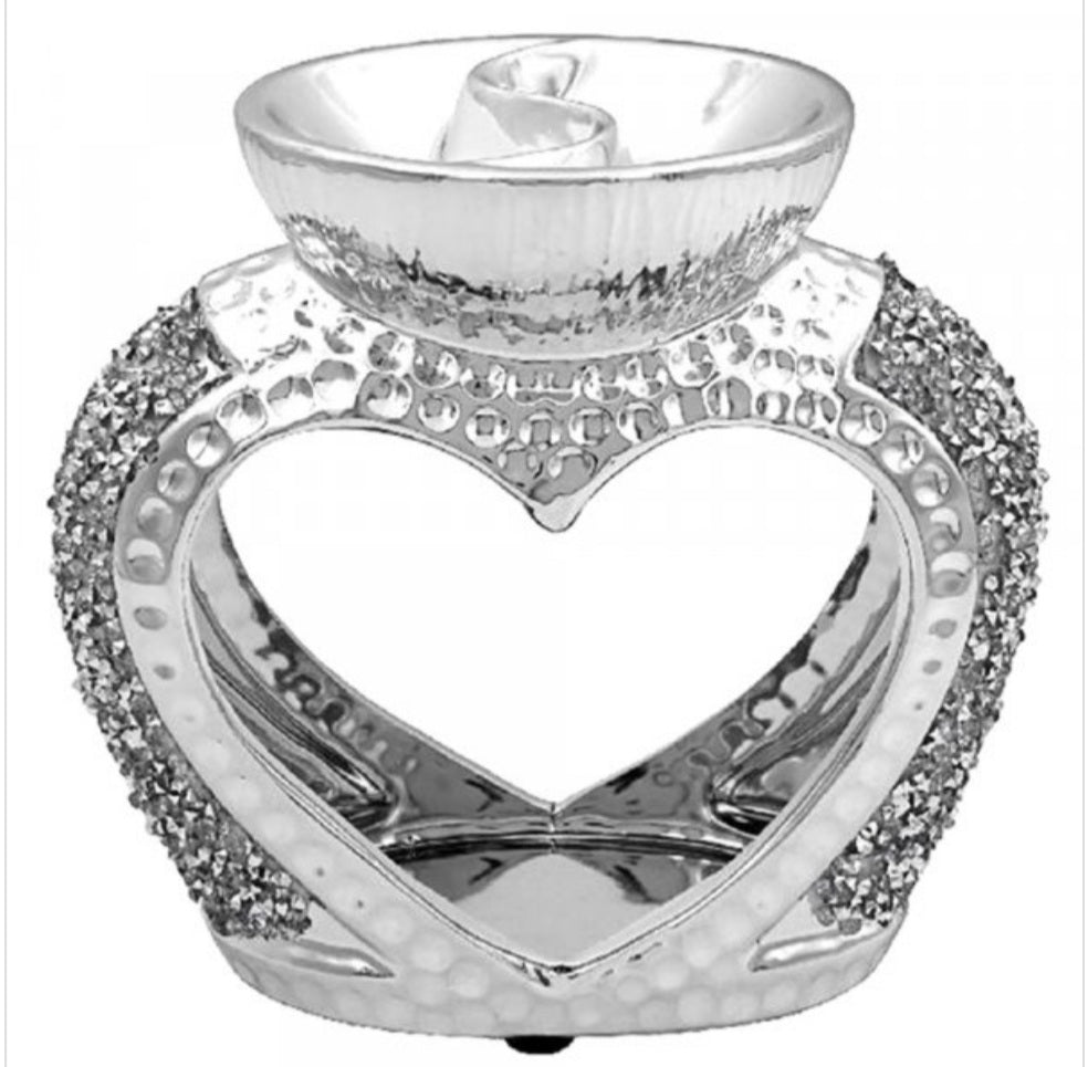 Silver Sparkle Heart Duo Wax Melt/Oil Burner